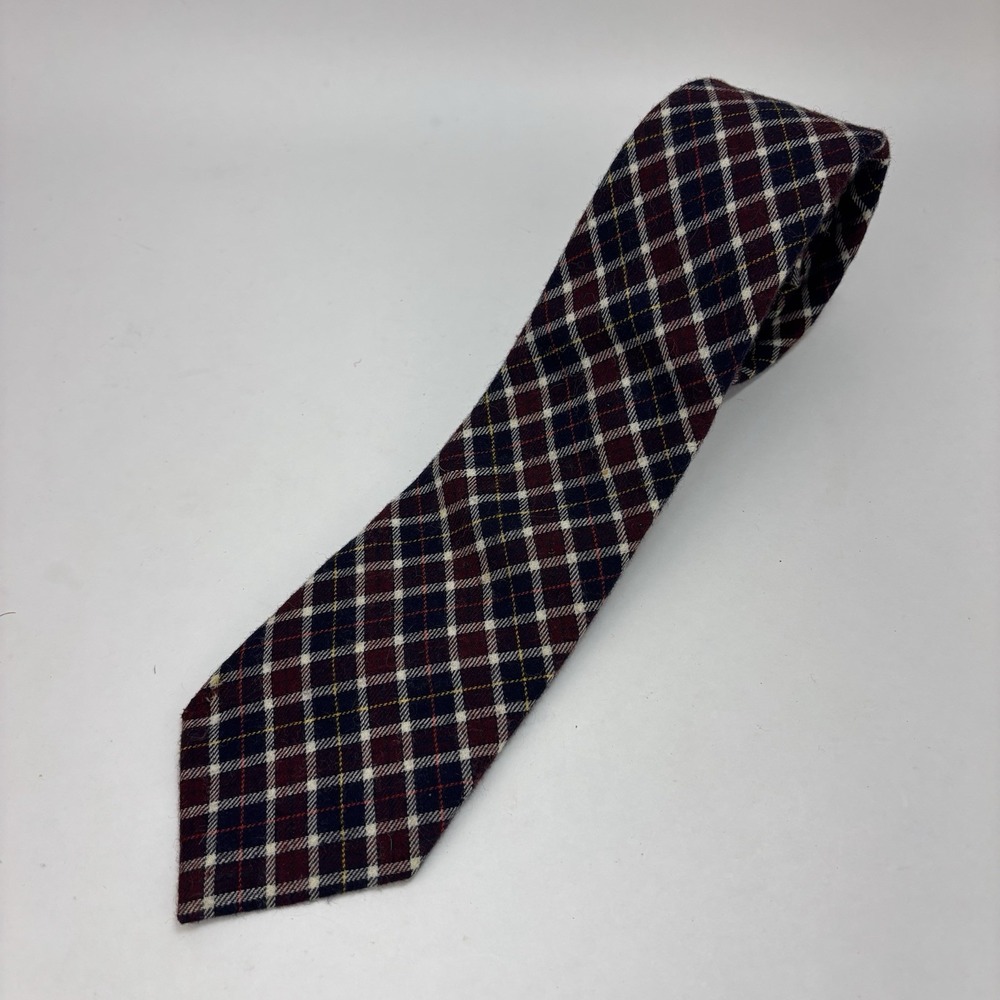 Bert Pulitzer Mens Red Navy Tartan Plaid Wool Cotton Blend Men's Neck Tie-Preppy